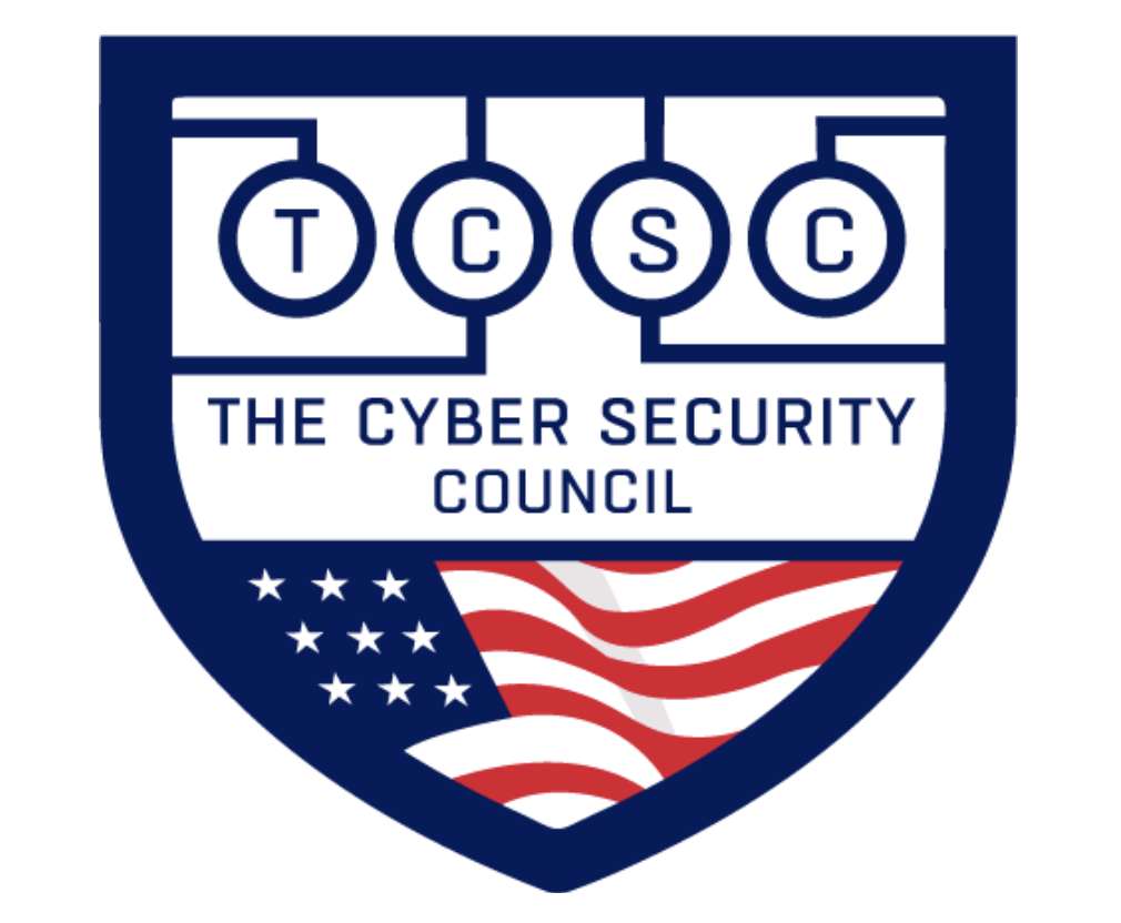 Logo for The Cyber Security Council with an American flag at the bottom of the logo shield